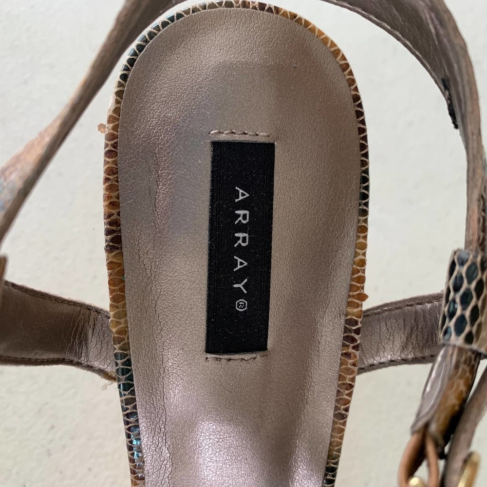 Array Brown Snake Leather Open Toe X-Strap Heeled… - image 8